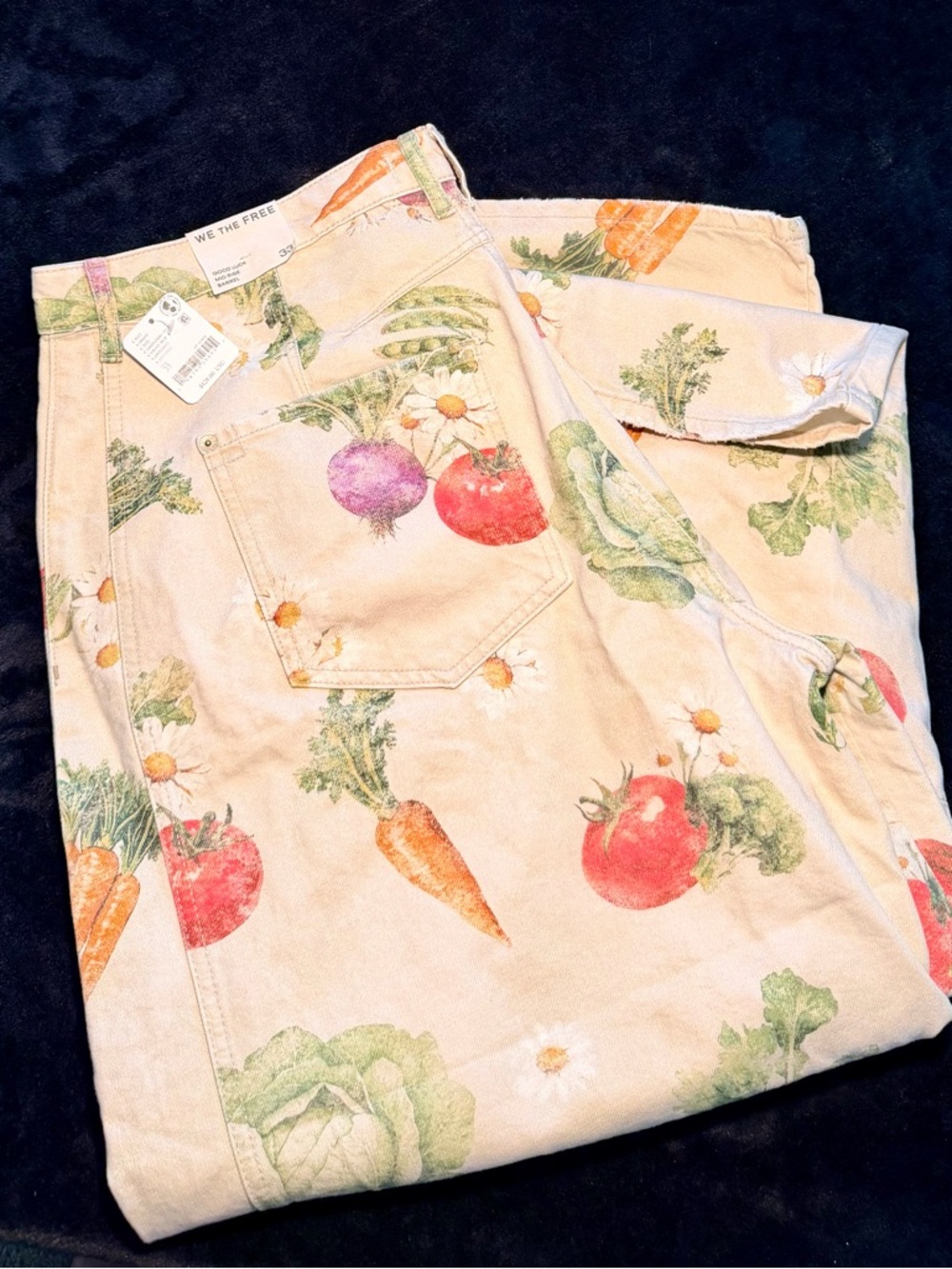 Free People “We The Free Good Luck Barrel Jeans” in vegetable print